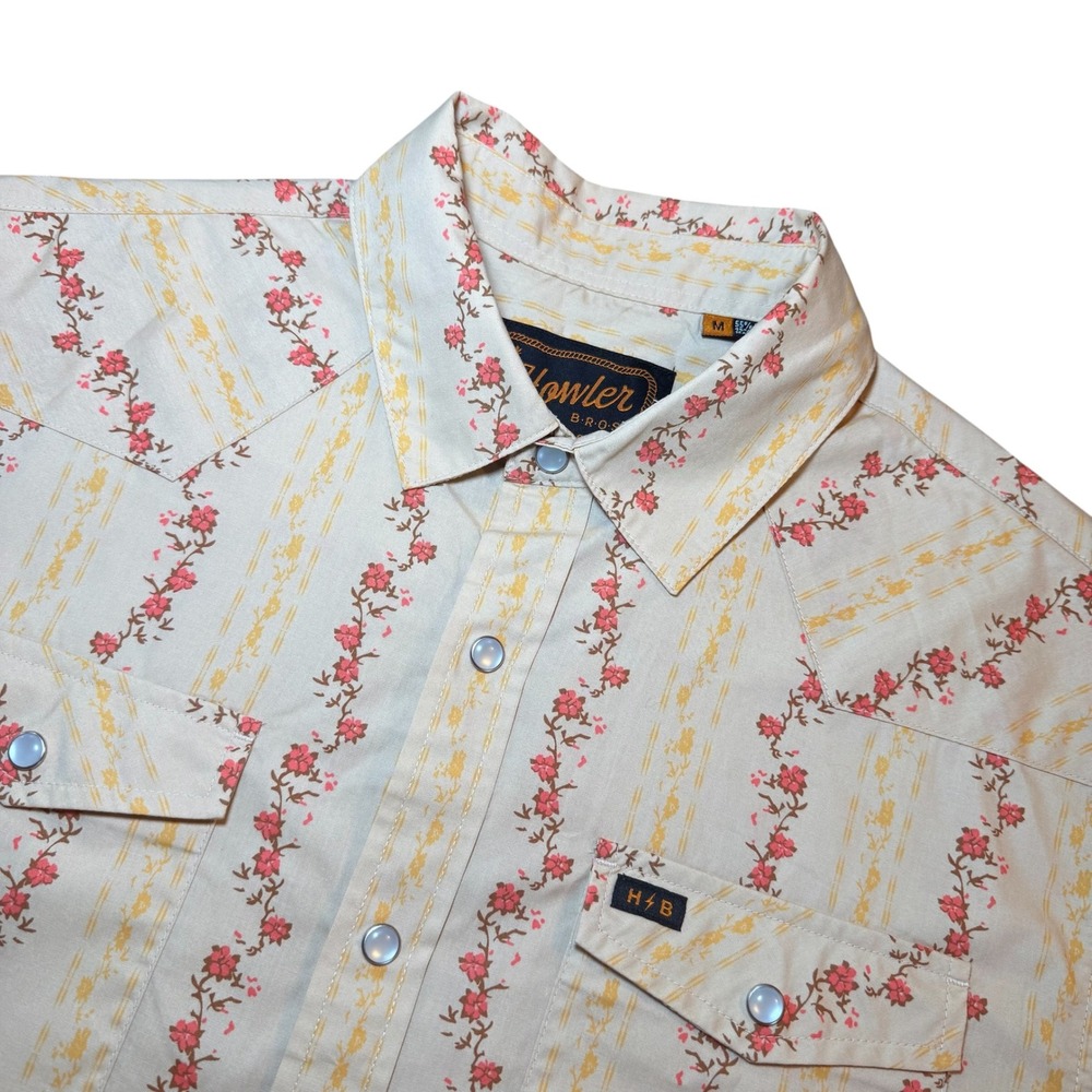 Howler Brothers Gaucho Snapshirt Mens Medium Tan Floral Pearl Snap Western Shirt